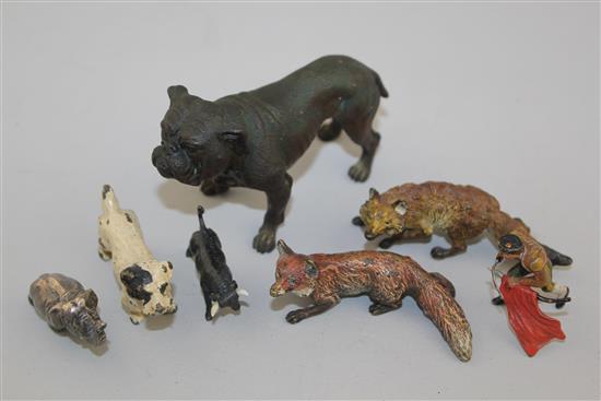 Two Austrian cold painted bronze models of foxes, Bulldog 3.75in.